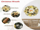 Golden Bell Front Door Artificial Christmas Wreath Pinecone Cotton Golden Flowers Indoor and Outdoor V1192-AZ-W-13840