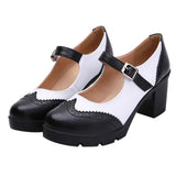 Women's Chunky Heel Shoes, 1 Pair, Black and White Design for Everyday Comfort V1370-AZ4-16338