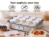 Devanti Yoghurt Maker Machine with 12x180ml Glass Cups Temp Control Grey YMK-12X6OZ-GR