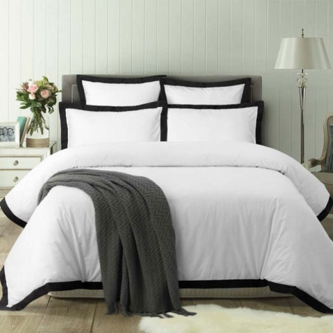 Accessorize White/Black Tailored Hotel Deluxe Cotton Quilt Cover Set Super King V442-HIN-QUILTCS-HOTELTAILORED-WHITEBLACK-SK