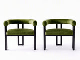 Artiss Dining Chairs Set of 2 Velvet Upholstered Barrel Chairs with Curved Armrests & Back Green UPHO-C-DIN-2553-GNX2