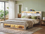 Artiss Queen Bed Frame with Storage Charging Station & LED White BFRAME-G-CORE-Q-BK-ABC
