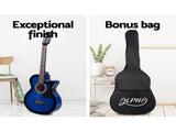 Alpha 38 Inch Acoustic Guitar Wooden Body Steel String Full Size w/ Stand Blue GUITAR-D-38-BLS-CAPO