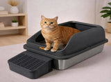 Pawz Stainless Steel Cat Litter Box Big Cats Kitten High Sided Easy Clean Grey PT1393-GY-AU