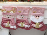 Pink Christmas Stockings18 Inch Xmas Stocking Sparkling Sequined Cuff with Santa/Snowman/Reindeer V1192-AZ-W-25890