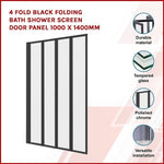 4 Fold Black Folding Bath Shower Screen Door Panel 1000 x 1400mm V63-830171