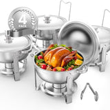 VEVOR 5 Qt 4 Pack Round Chafing Dish Buffet Set Full-Size Pan Stainless Steel V952-YXBXGSTGK4JTSHNBOV0