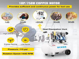 Air Compressor 6.6 Gallon, Portable Air Compressor 1 HP, Oil Free Air Compressor Steel Tank 750W, V952-WSKYJ750-25L00001V3