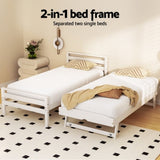 Artiss Bed Frame Single Size 2-in-1 Trundle Wooden White AVIS WBED-AVIS-S-WH-AB