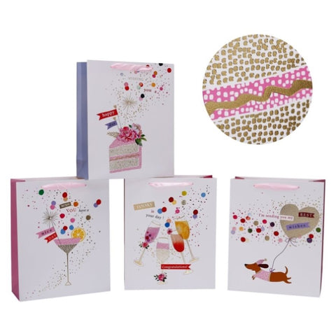 bulk 24 Large Festive Cheers Gift Bag Assort 26x32cm V637-WRP38467