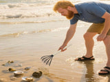 Clam Rake with Mesh Net,Carbon Steel Clamming Shell Digger,Wooden Handle Sand Sifting Tool for V1369-AZ3-W-14723
