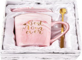 Best Mom Ever Coffee Mug Gift Set with Lid, Spoon & Coaster, 14oz Pink Marble Ceramic Cup for V1107-CS-DLSMKBF