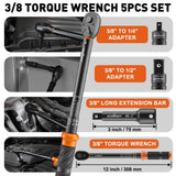 4Pc 3/8" Drive Click Torque Wrench Ratchet Socket Adaptor Extension WorkShop V465-81036