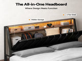 Artiss Queen Bed Frame LED Storage Headboard with Charging Station Black BFRAME-H-JINA-Q-BK-ABC