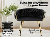Artiss 1x Dining Chair Armchair Cafe Kitchen Lounge Chairs Velvet Weaving Black UPHO-C-DIN-01-VEL-BK