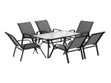 Gardeon 7PC Outdoor Dining Set Table and Chairs Patio Furniture Garden Bistro Set Grey FF-DINING-120-7PCS-GE