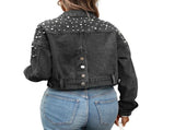 Women Oversized Denim Jacket Embroidered Beading Jeans Coat L V1192-AZ-W-20743
