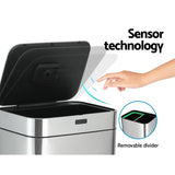 Devanti 70L Motion Sensor Bin Pedal Bins Automatic Siver SB-70L-S20-A