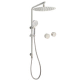 Brushed Nickel 2in1 Shower Set Sliding Rail Arm 12" Round Head Handheld Twin Taps Hot Cold Water V1233-S4902BNHR002M4CNKSR112NKC0292BN
