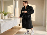 Blue Men's Winter Lounge Bundle Set - Flannel Shawl Collar Robe with 2x Thick Mid Calf V888-ELOSUNG54519