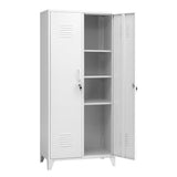 Artiss 2-Door Wardrobe Lockable Cabinet Storage Closet Hanging Rail Adjustable Shelves Cream White WR-MET01-WH