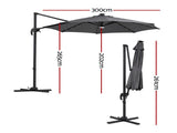 Instahut Outdoor Umbrella 3m Solar LED Offset Cantilever Patio Parasol Charcoal UMB-ROMA-LED-8RIB-CO