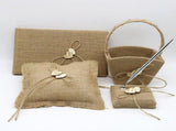 Rustic Burlap Flower Girl Baskets with Pearl Handle,Bow Knot Heart Petals Basket for Vintage Wedding V1370-AZ4-06355