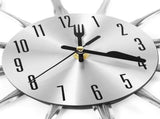 Metal Kitchen Cutlery Wall Clock 14 Inch with Fork Spoon 3D Non Ticking Quartz Watch Clock for V1188-YT-A-2246