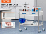 Lab Serving Cart, 2 Layers Stainless Steel Utility Rolling Cart, Medical Cart with Two Drawers, V952-SYSST42014302PL3ZV0