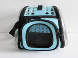 Blue Foldable Breathable Pet Carrier with Panoramic Window & Strap - EVA & Lychee Leather Crossbody V888-ELOSUNG45410
