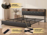 Artiss King Bed Frame with LED Lights and Storage Headboard Charging Station BFRAME-J-MEL-K-BK-AB