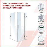 1000 x 1000mm Frameless 10mm Glass Shower Screen By Della Francesca V63-830351