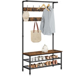 Coat Rack Stand with 9 Hooks and Shoe Rack with Industrial Style Sturdy Steel Frame V178-11925