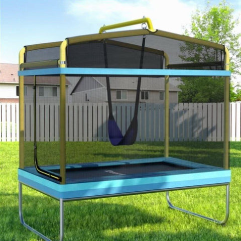 Everfit 6FT Trampoline for Kids w/ Enclosure Safety Net Swing Rectangle Yellow TRAMPO-C-R6-BLYE