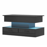 LED Lift Top Coffee Table in Black with 2-Tier Design and Drawers for Living Room V178-59307