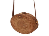 Handwoven Round Rattan Bag Tropical Beach Style Woven Shoulder Rattan Bag with Leather Strap 20cm V1294-YM0706-3117230158011