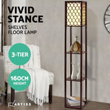 Artiss Floor Lamp 3 Tier Shelf Storage LED Light Stand Home Room Pattern Brown LAMP-FLOOR-SF-3017-B-BR