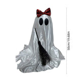 Halloween Ghost Figurine with Bow and Broom, Cloth Handcrafted Ornament, Spooky Cute Decor, Compact V1369-AZ3-W-12330