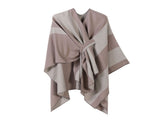 Gentle Daily Faux Cashmere Poncho, Slim Vertical Striped Edge Decor, Dusty Pink V1221-XM-LB2151-ZS57