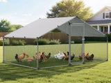 Metal Chicken Coop, 9.8x6.5x6.5ft Large Walk-in Chicken Runs with Cover, Spire Roof Hen House V952-JSJS322MJDDM8HJCX001V0