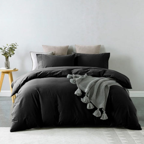 Royal Comfort Vintage Washed 100 % Cotton Quilt Cover Set Double - Charcoal ABM-10002594