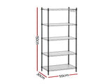 Artiss 5-Tier Kitchen Rack Shelf Shelving Unit 55x30x150CM Adjustable Metal Storage Shelves Black KR-MEL-5S-55-BK