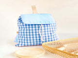 Blue Trendy Gingham Checkered Canvas Backpack Aesthetic Student School Bag Casual Daily Travel V888-ELOSUNG46727