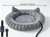USB-Powered Heated Pet Bed with Plush Fur, Adjustable Thermostat & Timer, Foldable Round Cat Cave V1341-ZY-YYBJ2YGL-GREY