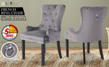 French Provincial Dining Chair Ring Studded Velvet Rubberwood Leg LISSE GREY V274-FT-VFC-1141-GY1