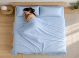 Microfiber Sheet Set 4 Piece Light Blue White Deep Pocket Bed Sheets Soft Breathable Easy Care V63-957871