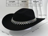 Rhinestone Cowboy Hat - Black Western Hat with Iridescent Gemstone Fringe Band, Wide Curved Brim for V888-ELOSUNG57116-1
