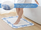 Blue Scalloped Bath Mat - Cute Bow Bathroom Rugs Small Non Slip Bath Mat, Soft & Absorbent Bath Rugs V1258-DP02-C-559