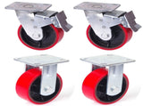 4x 5 inch Industrial 2000KG Swivel Brake Locking Caster Castor Wheels Casters 2x swivel 2x fixed V324-4X-5IN-RD-WHEEL