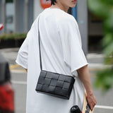 Women's Woven Crossbody Bag - Multi-Compartment Square Shoulder Bag with Fashionable Plaid Design V1258-BAG-10-60384-BLK